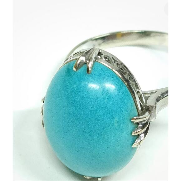 Turquoise 14K White Gold Ring*BEAUTIFUL Statement Ring*Size 6 5/8 - Picture 6 of 6